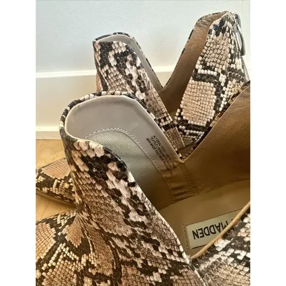 Steve Madden ALYSE Tan Multi Leather Pointed Zip Ankle Boots Block Heel SZ 10 - Picture 4 of 11